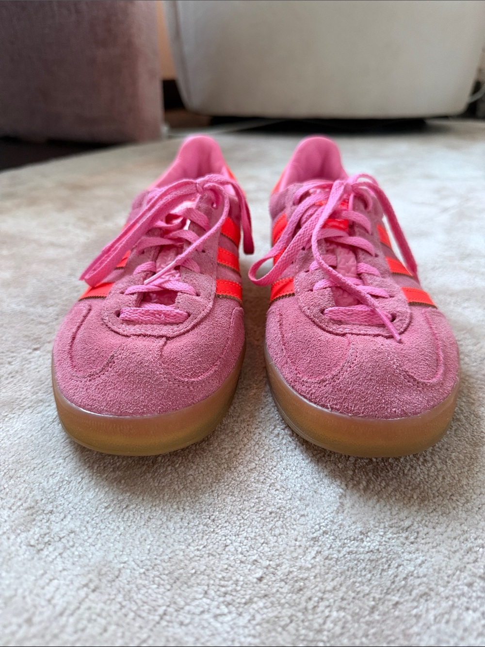 adidas Gazelle Women’s Pink Suede Sneakers with orange stripes - Picture 2 of 6